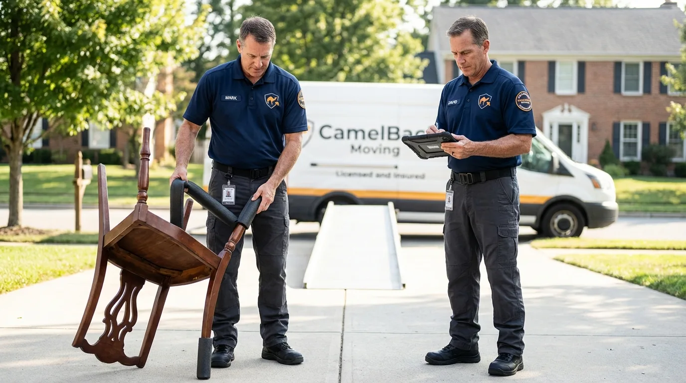 Movers inspecting furniture for damage prevention before loading in Wilmore, KY